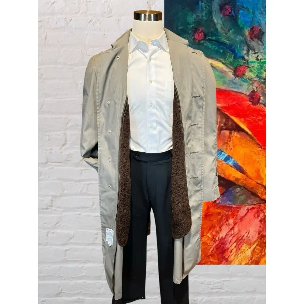 Vintage London Fog Mens 40L Khaki Tan Full Length Trench All Weather Rain Coat - Picture 5 of 15